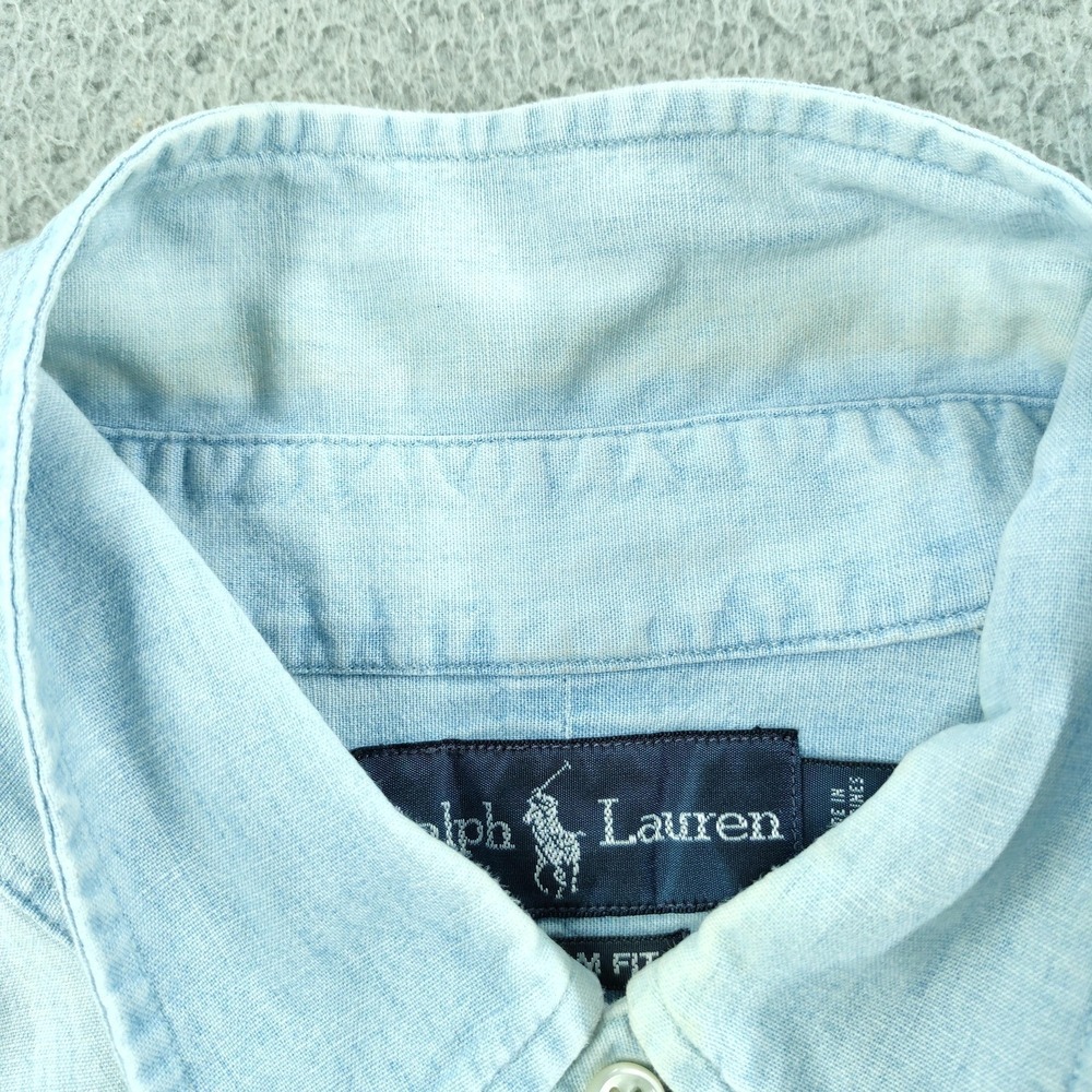 Ralph Lauren Shirt Men Large Light Blue Denim Custom Fit Button Down Long Sleeve - Picture 8 of 16